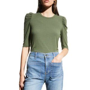 Veronica Beard Dansby Puff Sleeve Ribbed Top
